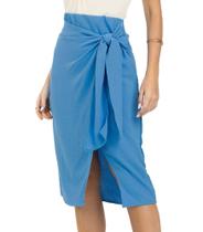 Saia Midi Feminina Com Nó Endless Azul Saia Midi Feminina Com Nó Endless Azul