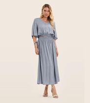 Saia Midi Feminina Cós Com Elástico Endless Azul Saia Midi Feminina Cós Com Elástico Endless Azul