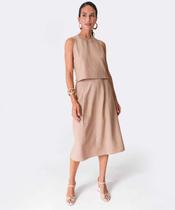 Saia Midi Feminina Crinkle Marisa Bege-52513