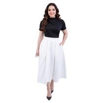 Saia Midi Feminina De Alfaiataria Plissada Com Forro Elegante