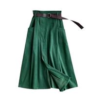 Saia Midi Feminina De Cintura Alta Primavera Outono Sólido Bolsos Irregulares Casual Elegante Moda