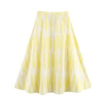 Saia Midi Feminina Elegante Romântica De Cintura Alta Estampada Com Combinação De Cores Modelo a