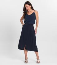 Saia Midi Feminina em Viscose Sarjada Endless Azul