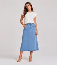 Saia Midi Feminina Jeans Reta Sem Fenda Lumix Azul
