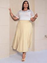 Saia Midi Feminina Plus Size Alfaiataria Evase Sensorial Com Bolso Elegante