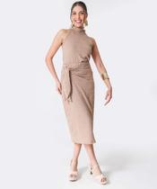 Saia Midi Feminina Textura Transpassada Marisa Bege-66088