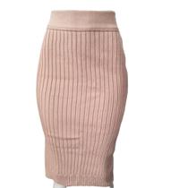 Saia Midi Feminina Trico Canelada Quentinha Moda Evangelica Outono Inverno
