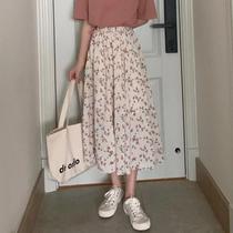 Saia Midi Feminina Vintage Floral - Plissada, Cintura Elástica e Estilo Coreano
