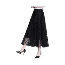 Saia Midi Floral De Tule Para Mulheres, Moda De Verão Casual, Saias Soltas Em Malha Para Mulheres