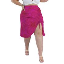 Saia Midi Franzida Assimétrica Cintura Alta com Recorte na perna com forro interno viscolinho estampado 44 ao 58 - GG G3