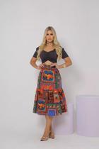 Saia Midi Gode Cintura Alta Rodada Moda Evangelica - S17