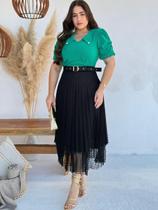 Saia Midi Godê Plissada de Tule Rodada Saia Midi Godê Plissada de Tule Rodada