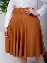 Saia Midi Godê Social Elegante com Cinto Evangélico