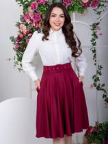 Saia Midi Godê Social Elegante com Cinto Evangélico