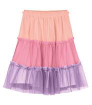 Saia Midi Infantil De Tule Com Babados Trick Nick Rosa