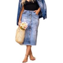 Saia Midi Jeans Botões Gospel Tendência Verão Frete Grátis