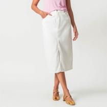 Saia Midi Jeans Color Reta Fenda Frontal Branca