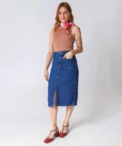 Saia Midi Jeans Feminina Fenda Marisa Azul-96014
