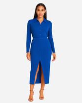 Saia Midi Lápis Fenda Elegante Azul Textura Zanca Modas Cor:AzulTamanho:M Saia Midi Lápis Fenda Elegante Azul Textura Zanca Modas Cor:AzulTamanho:M