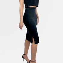 Saia Midi Lápis Social Canelada Cintura Alta Executiva