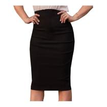 Saia Midi Lapis Social Secretaria Feminina Moda Evangelica Plus Zise Preta VESTE DO PP AO G4