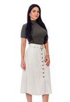 Saia Midi Linho Com Botões
