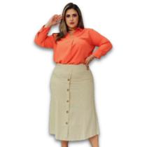 Saia Midi Linho Tebas Forrado c/ 5 Botões Plus Size