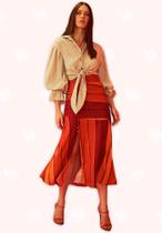 Saia Midi Listrada C/ Fenda - Moda Casual Chic