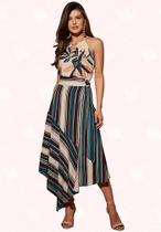 Saia Midi Listrada = Moda Casual Chic