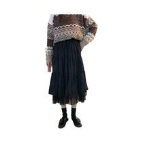 Saia Midi Longa De Tule Preto E Branco Para Mulheres, Cintura Alta, Malha Elástica Plissada, Moda De