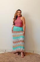 Saia Midi Longa Tricot Rendado Tendencia Verao Moda Feminina