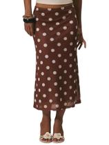 Saia midi MakeMechic Polka Dots Mesh Flowy Coffee Brown