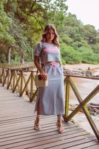 Saia Midi Moletom Mescla Cordão Rosa com Fenda tamanho M