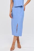 Saia Midi PKS Alfaiataria Em Viscose Azul Saia Midi PKS Alfaiataria Em Viscose Azul