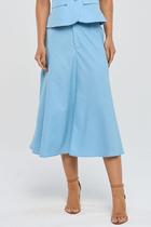 Saia Midi PKS Com Fenda Linho Azul Saia Midi PKS Com Fenda Linho Azul