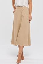 Saia Midi PKS Com Fenda Linho Bege Saia Midi PKS Com Fenda Linho Bege