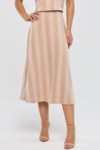 Saia Midi PKS Jacquard Listras Bege Saia Midi PKS Jacquard Listras Bege