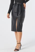 Saia Midi PKS material sintético Com Cinto Preta Saia Midi PKS material sintético Com Cinto Preta