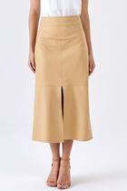 Saia Midi PKS material sintético Fenda Frontal Bege Saia Midi PKS material sintético Fenda Frontal Bege