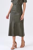 Saia Midi PKS material sintético Fenda Frontal Verde Militar Saia Midi PKS material sintético Fenda Frontal Verde Militar