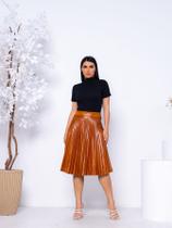 Saia Midi Plissada Cirrê material sintético Moda Evangélica Roupa Veste Super Bem Super Fashion