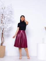 Saia Midi Plissada Cirrê material sintético Roupa Moda Feminina Look Top