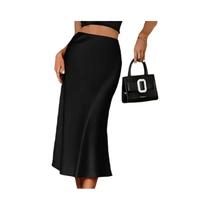 Saia Midi Plissada De Cetim Feminina Vintage Com Cintura Elástica Estilo Coreano Chique