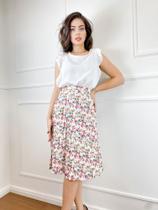 Saia midi plissada estampa floral elegante moda feminina casual