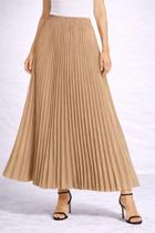 Saia Midi Plissada Feminina Cintura Alta Elegante Cor:Marrom ClaroTamanho:40