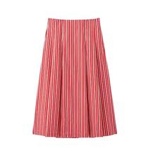 Saia Midi Plissada Listrada De Cintura Alta Para Mulheres Vintage Linha a Com Zíper Lateral Chique