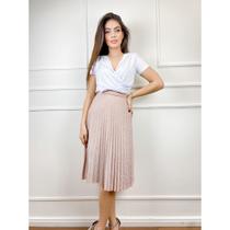 Saia midi plissada lurex feminino elegante