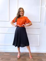 Saia midi plissada preta moda evangélica tamanho P