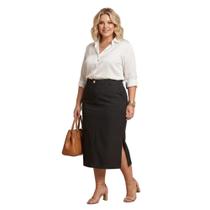 Saia Midi Plus Size com Bolso e Abertura Lateral Elegante e Confortável Saia Midi Plus Size com Bolso e Abertura Lateral Elegante e Confortável