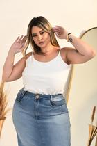 Saia Midi Plus Size Com Lycra Elastano Cintura Alta Casual!!